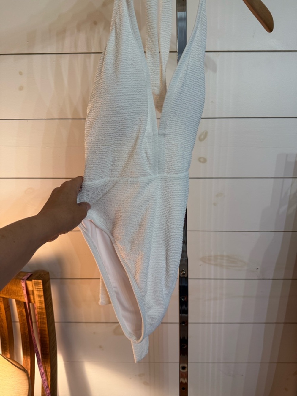 Lulu's White Textured Plunge One-Piece Swimsuit
